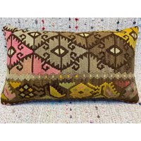 14x24 Kelim Kissenbezug Gestreiftes Kissen Vintage Sofakissen Wolle Boho Dekor Couchkissenbezug von RoseSeasonPillow