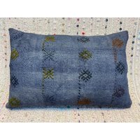 16 X 24 Kelim Kissenbezug Blau Vintage Kissen Lendenwirbel Alte Wolle Bezug Boho von RoseSeasonPillow