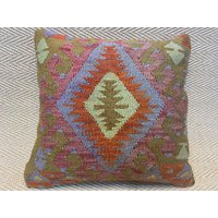 16x18 Kelim Kissenbezug Gestreiftes Kissen Vintage Sofakissen Wolle Boho Dekor Couch von RoseSeasonPillow