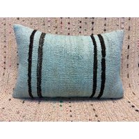 16x24 Kelim Kissenbezug Hellblau Kissen Vintage Couchkissen Antik Sofakissen Hülle Wolle Kissenlumbar von RoseSeasonPillow