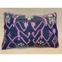 16x24 Kissenbezug Beige Kissen Kilim Rosa Sofakissen Vintage Wolle Handgemacht Boho von RoseSeasonPillow