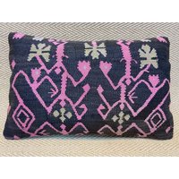 16x24 Kissenbezug Beige Kissen Kilim Rosa Sofakissen Vintage Wolle Handgemacht Boho von RoseSeasonPillow