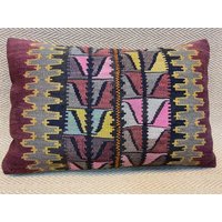 18x28 Kissenbezug Beige Kissen Kilim Rosa Sofakissen Vintage Wolle Handgemacht Boho von RoseSeasonPillow