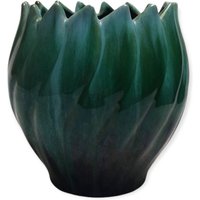 Vintage Blue Mountain Canadian Pottery Sea Green & Black Muster Zahnstocher Rand Vortex Spitze Blumenform Glasiert Keramik Übertopf von RoseTintedNuance