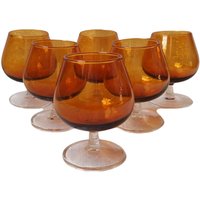 Vintage Finelsa Spanien Bernstein Orange Glas Top Klare Basis Set Von 6 Cognac Brandy Retro Esstisch Dekor Geschenk Für Ihn Barware Glaswaren von RoseTintedNuance