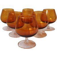Vintage Finelsa Spanien Bernstein Orange Glas Top Klare Basis Set Von 6 Cognac Brandy Retro Esstisch Dekor Geschenk Für Ihn Barware Glaswaren von RoseTintedNuance