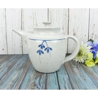 Graue Keramik Teekanne | Rustikale Gesprenkelte Mit Blauen Akzenten Vintage Signierte Country von RoseWellsVintage