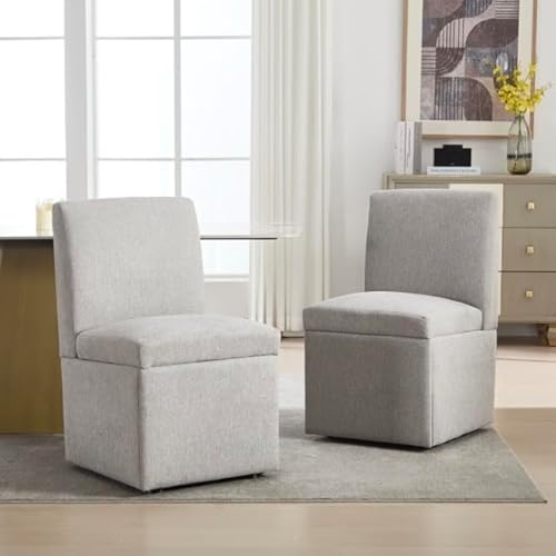 Gepolsterte Esszimmerstühle 2er Set Drehbare Esszimmerstühle Küchenstühle Rollen & Lagerung Bequemer Moderner Rollsessel Weiß für Wohnzimmer Armloser Stuhl aus Stoff (Hellgrau) von Rosebibi