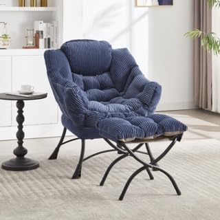 Lazy Chair with Ottoman, Modern Lounge Accent, Armrests and a Side Pocket, Leisure Upholstered Sofa, Reading, Footrest for Small Space, Corner Chair (Navy Blue) von Rosebibi