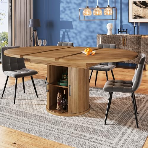 Rosebibi Esstisch ausziehbar, Esszimmertisch, Küchentisch, balkontisch, ausziehbare Tischplatte Runder Esstisch, ausziehbar zu oval, 118-158cm, Platz für bis zu 6 Personen (Walnut) von Rosebibi