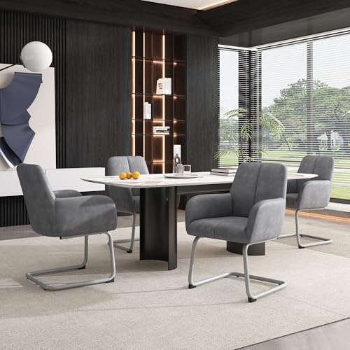 Rosebibi Esszimmerstuhl, Sessel, moderner, minimalistischer Freizeitstuhl, Wohnzimmer-Schlafzimmerstuhl mit gewölbten Stahlfüßen, grau (4) von Rosebibi