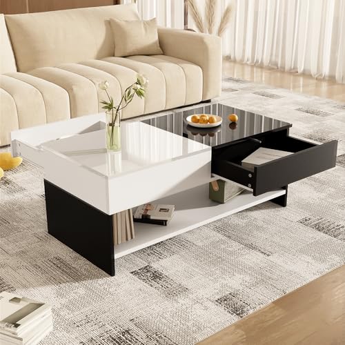 Rosebibi Moderner Couchtisch mit 2 Schubladen – Schwarz-Weiß-Design, Stauraum, Hochglanz-Tischplatte, 100cm lang Rosebibi Moderner Couchtisch mit 2 Schubladen – Schwarz-Weiß-Design, Stauraum, Hochglanz-Tischplatte, 100cm lang von Rosebibi