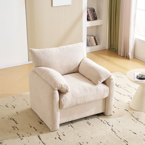Rosebibi Modernes Design, Chenille-Stoff, übergroßer Sessel, dekorativer Stuhl, Einzelsofa, Freizeitstuhl, geeignet für Wohnzimmer und Schlafzimmer (Beige) von Rosebibi
