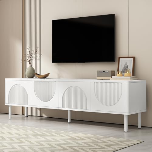 Rosebibi Modernes TV-Lowboard 180cm mit Stauraum, Matte Oberfläche & Kabelmanagement – minimalistisches Design für Wohnzimmer, Schlafzimmer oder Flur (Weiß1) von Rosebibi