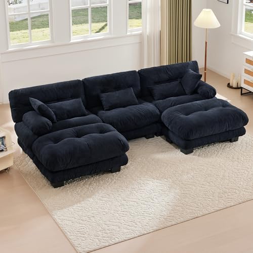 Rosebibi Modulares Sofa, Bequemes Ecksofa, Extra Große Sitzfläche, Samtstoff Und Ergonomisches Design, Großes 5-Sitzer-Wolkensofa, Robuste Konstruktion Und Bequeme Armlehnen (Schwarz) von Rosebibi