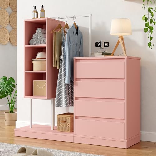 Rosebibi Schubladenschrank, Kleiderschrank-Set, Rosa Kleiderschrank, Sideboard, Kleiderstange, Maße: B140/W40/H135,Rosa Rosebibi Schubladenschrank, Kleiderschrank-Set, Rosa Kleiderschrank, Sideboard, Kleiderstange, Maße: B140/W40/H135,Rosa von Rosebibi