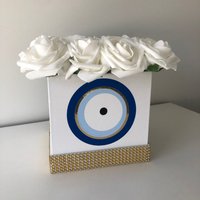 Evil Eye Blumenkasten, Rose Box, Luxus Glam Home Room Decor, Eitelkeitsdekor, Bürodeko, Personalisiertes Geschenk, Nazar, Charm von Rosecreationsbyvs