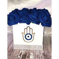 Evil Eye Rose Box, Hamsa Blumenkasten, Charm, Wohnkultur, Raumdekor, Eitelkeit Decor, Home Office Schutzblumenbox, Rosen von Rosecreationsbyvs