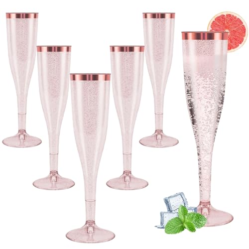 Sektgläser Plastik 60 Stück Kunststoff Champagner Gläser 150ml Roségold Kante und Glitter Mehrweg für Geburtstag Hochzeit Party Picknicks Outdoor (Roségold) von Rosedreamer