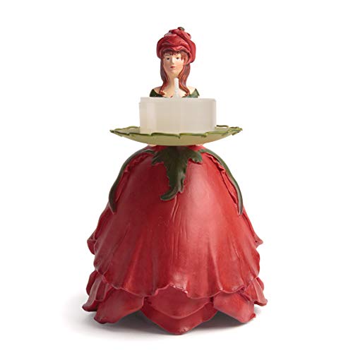 Blumenmädchen Rose Rot - Dekofigur Teelichthalter und Sammlerstück von Rosemarie Schulz