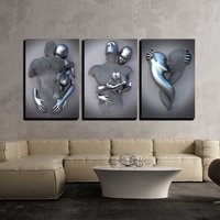 3Er Set Liebe Herz Grau Druck, Leinwand 3D Effekt, Wandkunst, Umarmendes Paar Gemälde, Kunst, Silber Wand Design von RosemaryArtGallery