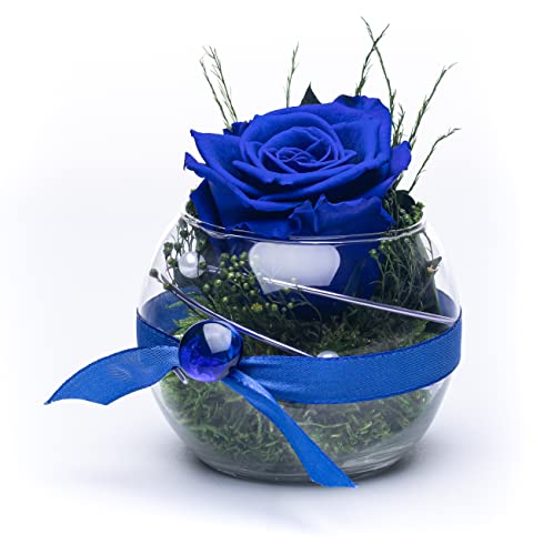 Rosen-Te-Amo | Muttertag Infinity Rosen | konservierte ewige Rose blau im Glas-Vase | duftend | handgefertigt Deko-Foliage | feines Design || Geburtstagsgeschenk Frauen Mama Freundin Oma von Rosen-Te-Amo