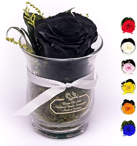 Rosen-Te-Amo | Muttertag Infinity Rosen | konservierte ewige Rose Schwarz im Glas-Vase | duftend | handgefertigt Deko-Foliage | feines Design | Geschenk für Frauen Mama Freundin Oma von Rosen-Te-Amo