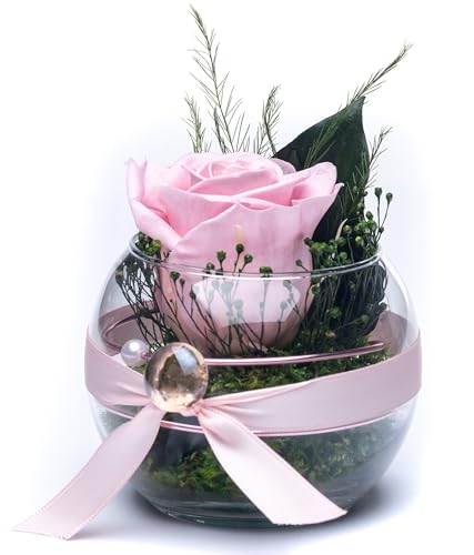 Rosen-Te-Amo | Muttertag Infinity Rosen | premium konservierte ewige Rose im Glas-Vase | duftend | handgefertigt mit echten Deko-Foliage | feines Design | Geburtstagsgeschenk Frauen Mama Freundin Oma von Rosen-Te-Amo