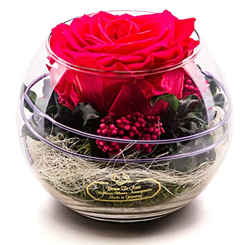 Rosen-Te-Amo | Muttertag Infinity Rosen | Premium konservierte ewige Rose pink Glas-Vase | duftend | handgefertigt Deko-Foliage | feines Design | Geschenk für Frauen Mama Freundin Oma von Rosen-Te-Amo