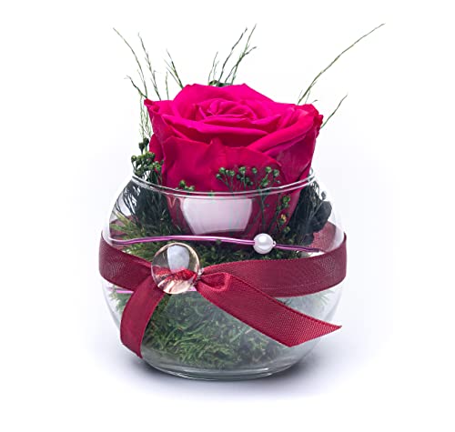 Rosen-Te-Amo | Muttertag Infinity Rosen | konservierte ewige Rose im Glas-Vase | duftend | handgefertigt| 100% echte Deko-Foliage | feines Design | Geburtstagsgeschenk für Frauen Mama Freundin Oma von Rosen-Te-Amo