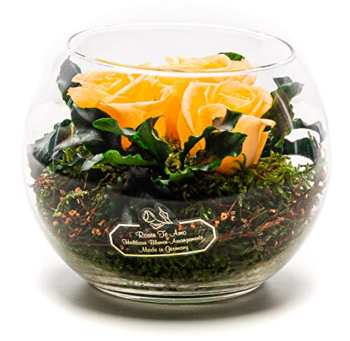 Rosen-Te-Amo | Muttertag Infinity Rosen | konservierte ewige Rosen Glas-Vase | duftend | handgefertigt mit echten Deko-Foliage | Blumenstrauß stilvolles Design | Geschenk Frauen Mama Freundin Oma von Rosen-Te-Amo