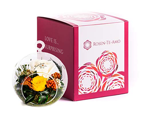 Rosen-Te-Amo | Muttertag Infinity Rosen | konservierte ewige Rosen |duftend | Lichtlvolles Gesteck in hängende Vase | handgefertigt |feines Design| Geburtstagsgeschenk für Frauen Mama Freundin Oma von Rosen-Te-Amo