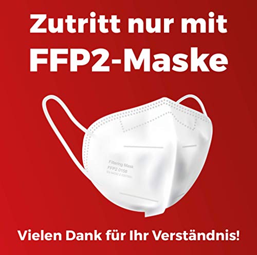 3 Stück Aufkleber FFP2 | Zutritt nur mit FFP 2 Maske | 17 x 17 cm | Mundschutz Aufkleber (Rot) von Rosenbaum Offsetdruck