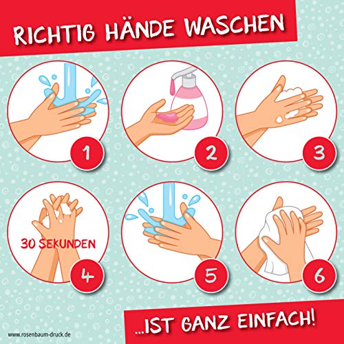 2 Stück Aufkleber Richtig Hände waschen / 12 x 12 cm/Sticker/Für Schulen, Einzelhandel und Institutionen mit Publikumsverkehr von Rosenbaum Offsetdruck