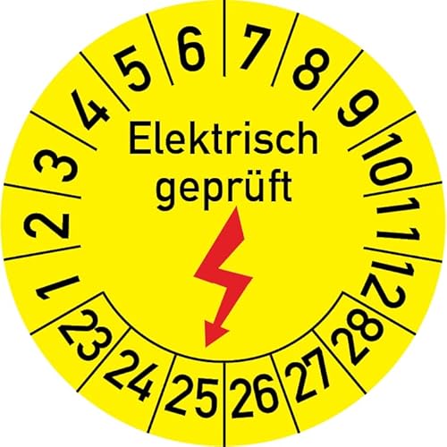 Elektrisch geprüft Prüfplakette, 100 Stück, in verschiedenen Größen, Prüfetikett Prüfsiegel Plakette Elektroprüfung (35 mm Ø) von Rosenbaum Offsetdruck