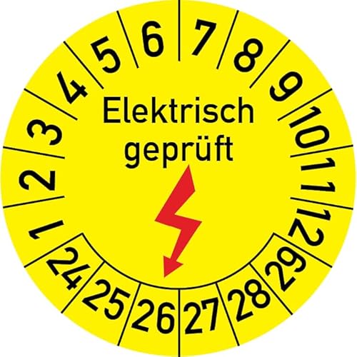 Elektrisch geprüft Prüfplakette, 250 Stück, in verschiedenen Größen, Prüfetikett Prüfsiegel Plakette Elektroprüfung (20 mm Ø) von Rosenbaum Offsetdruck