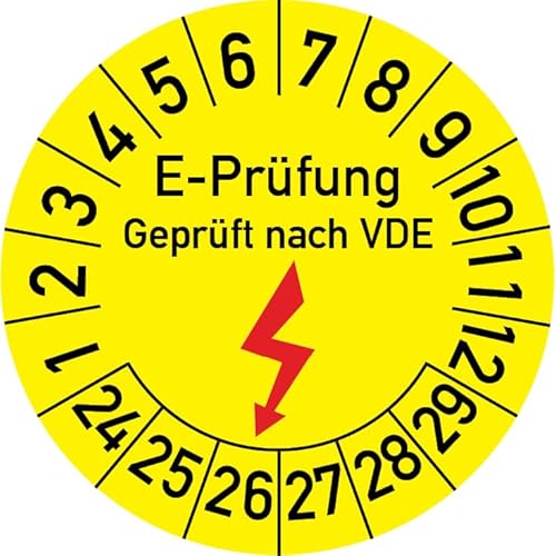 Elektro-Prüfung Geprüft nach VDE Prüfplakette, 250 Stück, in verschiedenen Größen, Prüfetikett Prüfsiegel Plakette Elektroprüfung (25 mm Ø) von Rosenbaum Offsetdruck