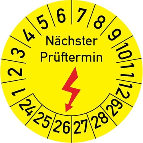 Elektroprüfung Nächster Prüftermin Prüfplakette, 250 Stück, in verschiedenen Größen, Prüfetikett Prüfsiegel Plakette Elektro-Prüfung (20 mm Ø) von Rosenbaum Offsetdruck