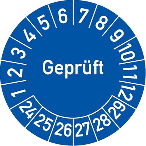 Geprüft Prüfplakette, 100 Stück, in verschiedenen Farben und Größen, Prüfetikett Prüfsiegel Plakette (20 mm Ø, Blau) von Rosenbaum Offsetdruck