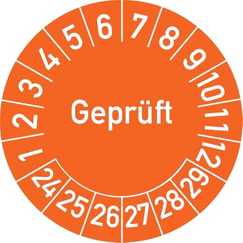 Geprüft Prüfplakette, 100 Stück, in verschiedenen Farben und Größen, Prüfetikett Prüfsiegel Plakette (20 mm Ø, Orange) von Rosenbaum Offsetdruck
