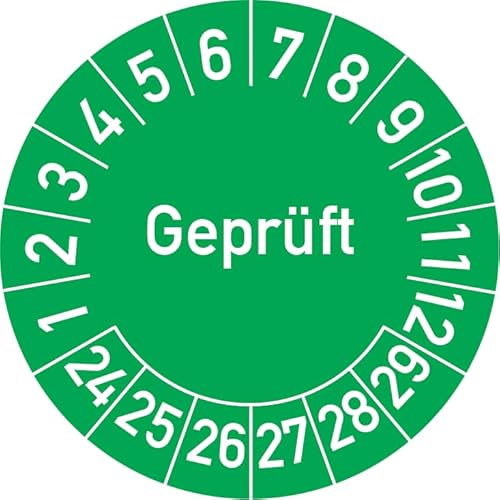 Geprüft Prüfplakette, 100 Stück, in verschiedenen Farben und Größen, Prüfetikett Prüfsiegel Plakette (30 mm Ø, Grün) von Rosenbaum Offsetdruck