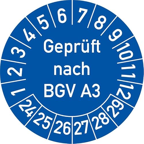 Geprüft nach BGV A3 Prüfplakette, 100 Stück, in verschiedenen Farben und Größen, Prüfetikett Prüfsiegel Plakette (20 mm Ø, Blau) von Rosenbaum Offsetdruck