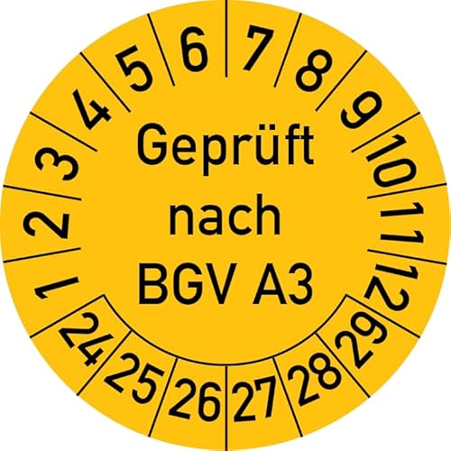 Geprüft nach BGV A3 Prüfplakette, 100 Stück, in verschiedenen Farben und Größen, Prüfetikett Prüfsiegel Plakette (20 mm Ø, Gelb) von Rosenbaum Offsetdruck