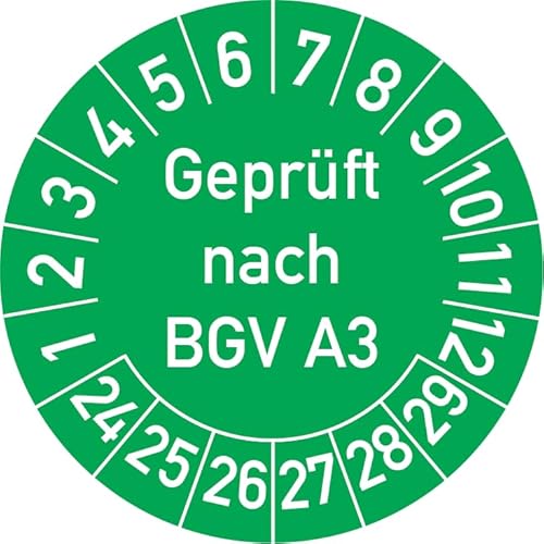 Geprüft nach BGV A3 Prüfplakette, 100 Stück, in verschiedenen Farben und Größen, Prüfetikett Prüfsiegel Plakette (20 mm Ø, Grün) von Rosenbaum Offsetdruck