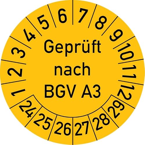 Geprüft nach BGV A3 Prüfplakette, 100 Stück, in verschiedenen Farben und Größen, Prüfetikett Prüfsiegel Plakette (30 mm Ø, Gelb) von Rosenbaum Offsetdruck