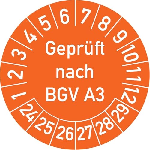 Geprüft nach BGV A3 Prüfplakette, 100 Stück, in verschiedenen Farben und Größen, Prüfetikett Prüfsiegel Plakette (30 mm Ø, Orange) von Rosenbaum Offsetdruck