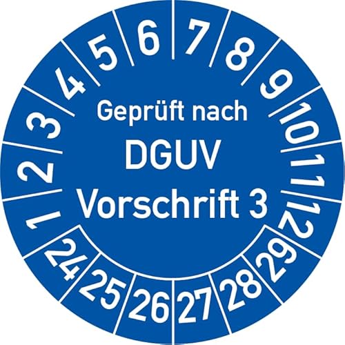 Geprüft nach DGUV Vorschrift 3 Prüfplakette, 100 Stück, in verschiedenen Farben und Größen, Prüfetikett Prüfsiegel Plakette DGUV V3 (20 mm Ø, Blau) von Rosenbaum Offsetdruck