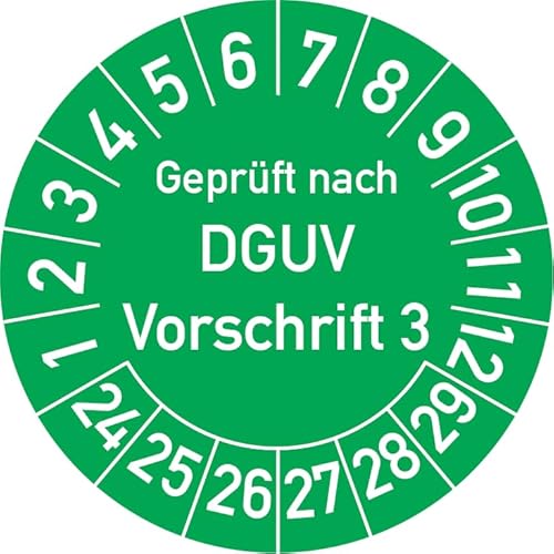 Geprüft nach DGUV Vorschrift 3 Prüfplakette, 100 Stück, in verschiedenen Farben und Größen, Prüfetikett Prüfsiegel Plakette DGUV V3 (30 mm Ø, Grün) von Rosenbaum Offsetdruck