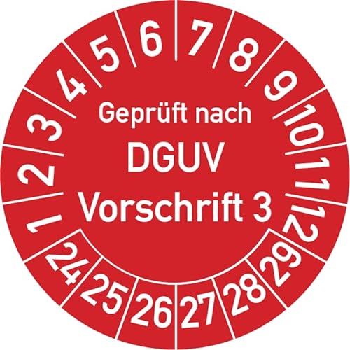 Geprüft nach DGUV Vorschrift 3 Prüfplakette, 250 Stück, in verschiedenen Farben und Größen, Prüfetikett Prüfsiegel Plakette DGUV V3 (30 mm Ø, Rot) von Rosenbaum Offsetdruck