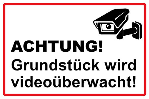 Grundstück wird videoüberwacht Schild | 30 x 20 cm | Hinweisschild 3mm | stabile Hartschaumplatte von Rosenbaum Offsetdruck